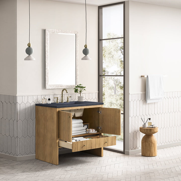 Hudson 36" Single Vanity, Light Natural Oak w/ 3 CM Charcoal Soapstone Top