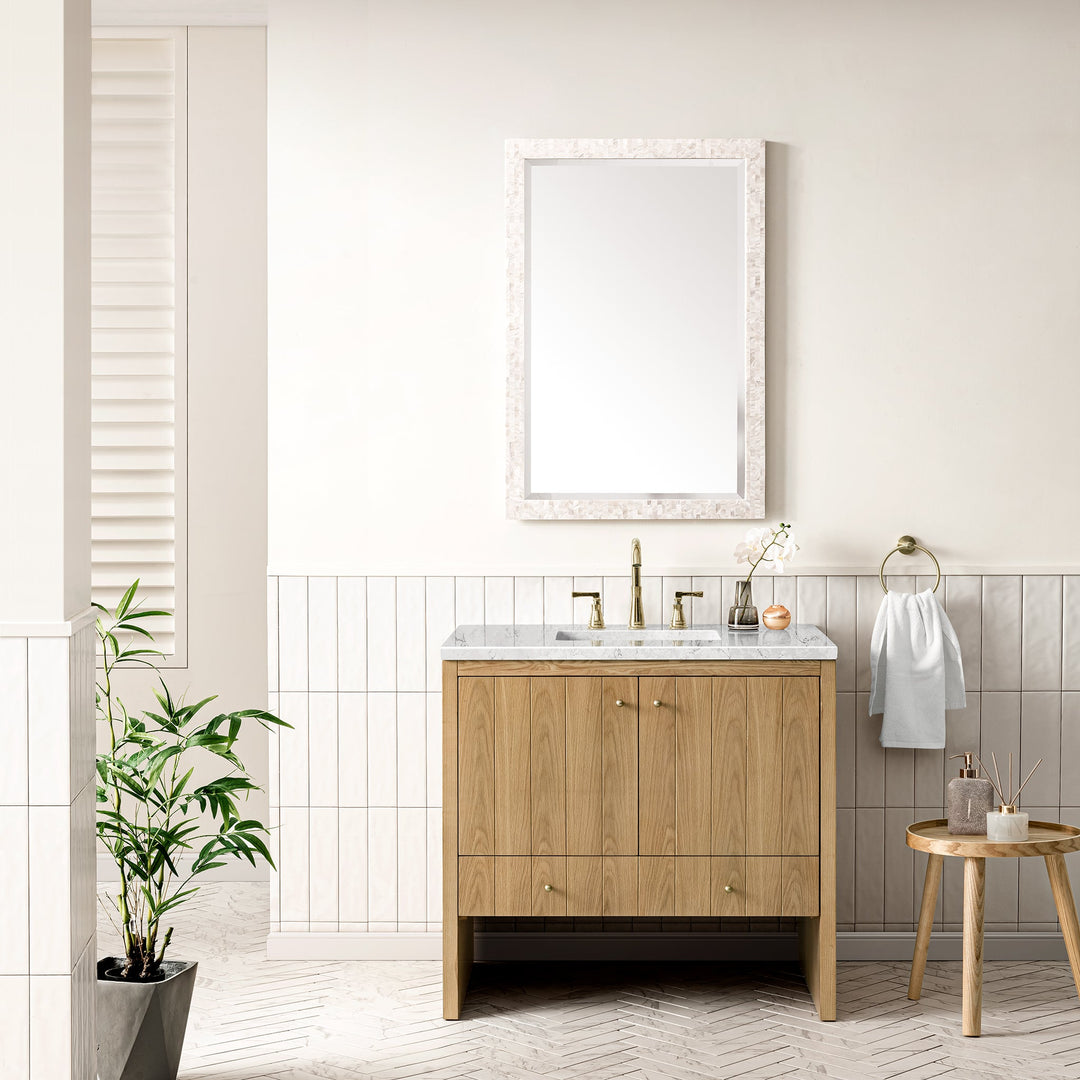Hudson 36" Single Vanity, Light Natural Oak w/ 3 CM Eternal Jasmine Pearl Top