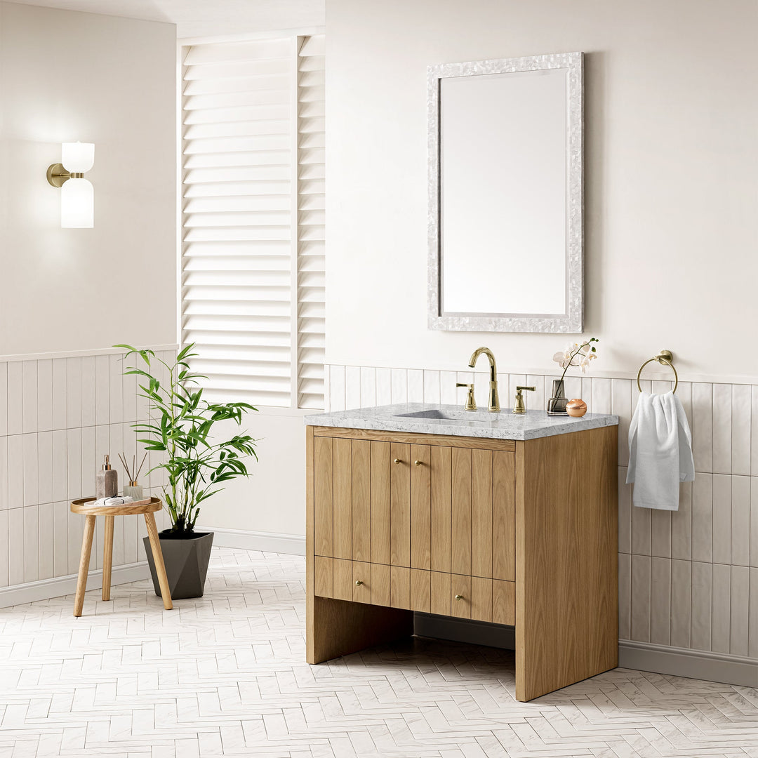 Hudson 36" Single Vanity, Light Natural Oak w/ 3 CM Eternal Jasmine Pearl Top