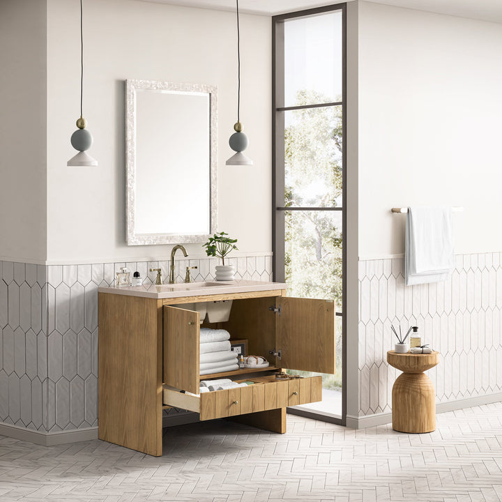 Hudson 36" Single Vanity, Light Natural Oak w/ 3 CM Eternal Marfil Top
