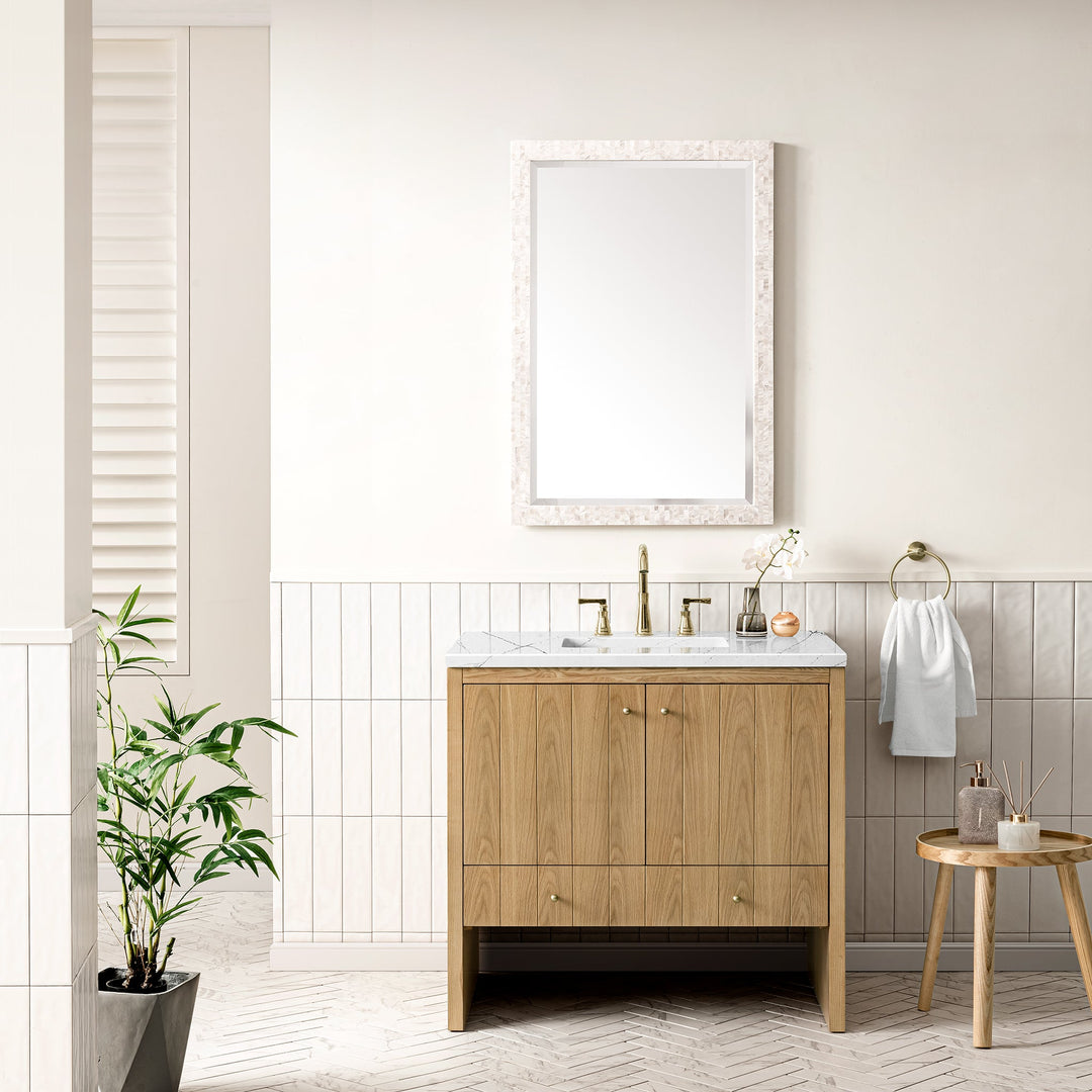 Hudson 36" Single Vanity, Light Natural Oak w/ 3 CM Ethereal Noctis Top