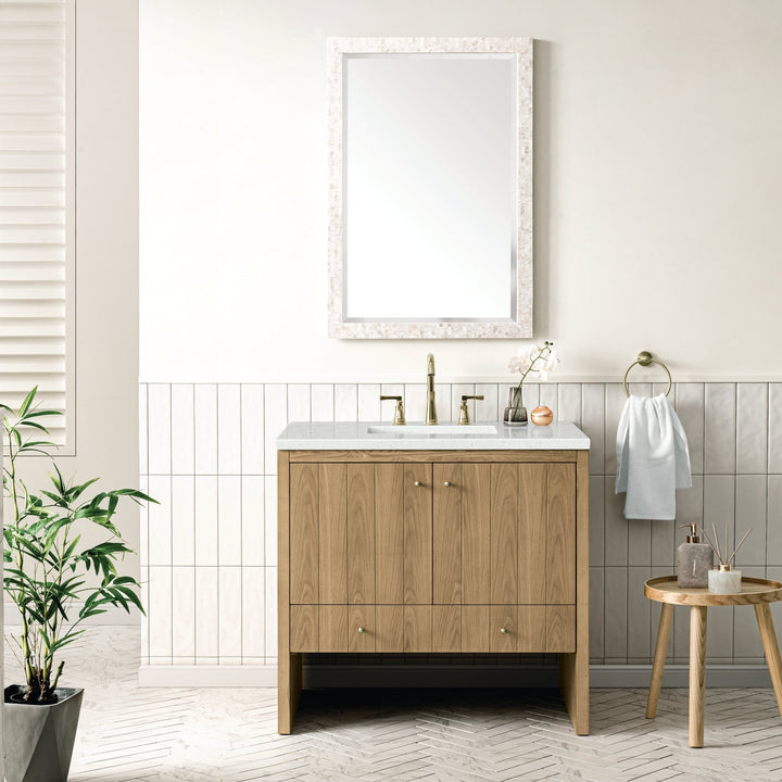 Hudson 36" Single Vanity, Light Natural Oak w/ 3 CM Lime Delight Top