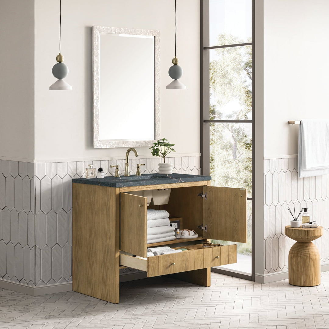 Hudson 36" Single Vanity, Light Natural Oak w/ 3 CM Parisien Bleu Top
