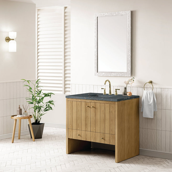 Hudson 36" Single Vanity, Light Natural Oak w/ 3 CM Parisien Bleu Top