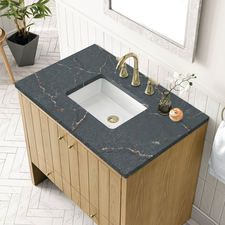Hudson 36" Single Vanity, Light Natural Oak w/ 3 CM Parisien Bleu Top