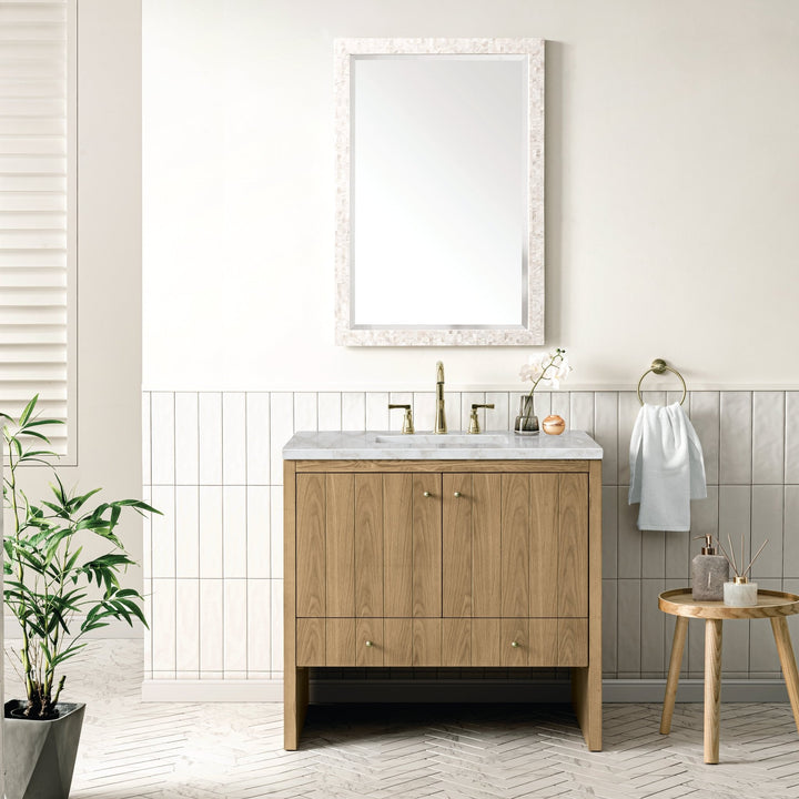 Hudson 36" Single Vanity, Light Natural Oak w/ 3 CM Victorian Silver Top