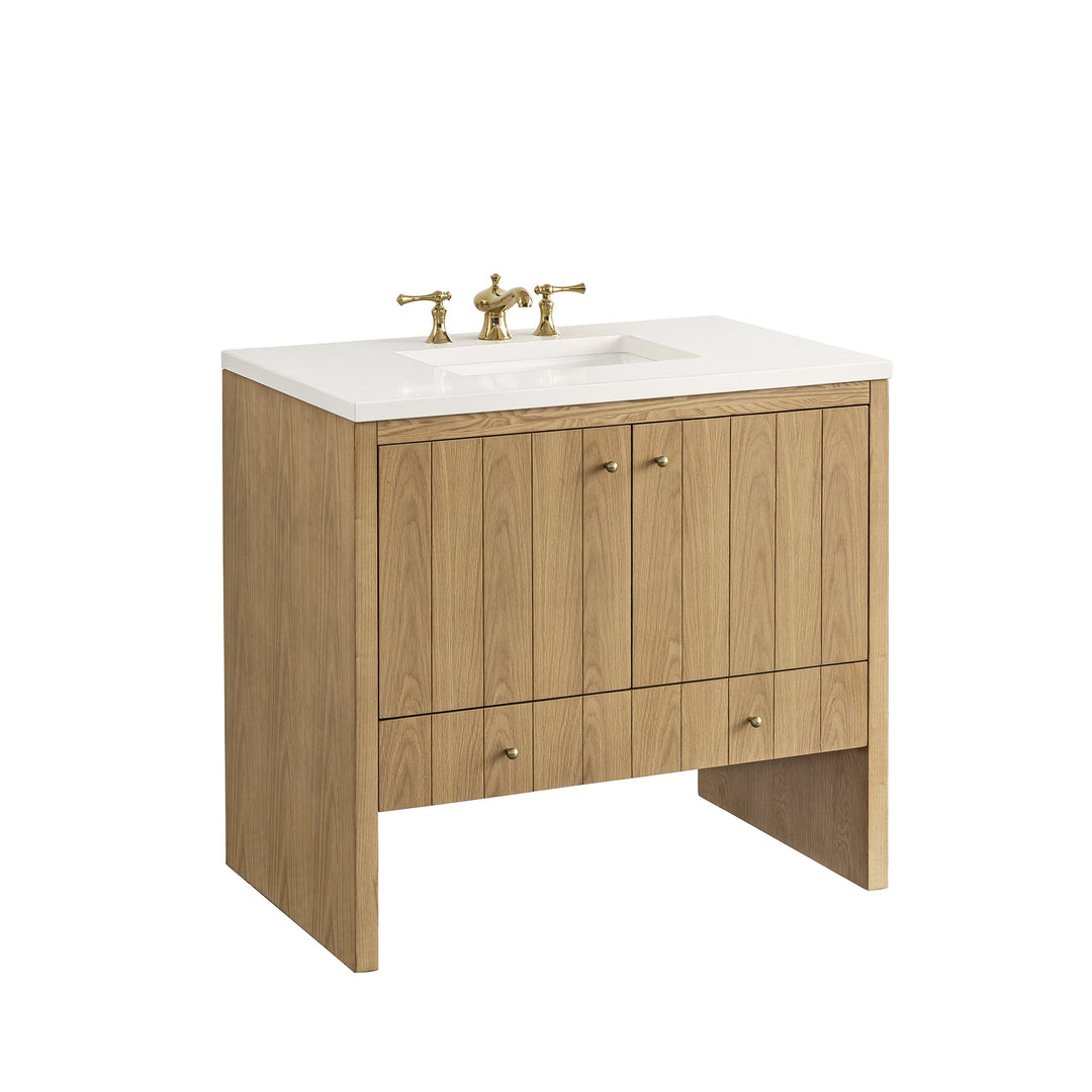 Hudson 36" Single Vanity, Light Natural Oak w/ 3 CM White Zeus Top