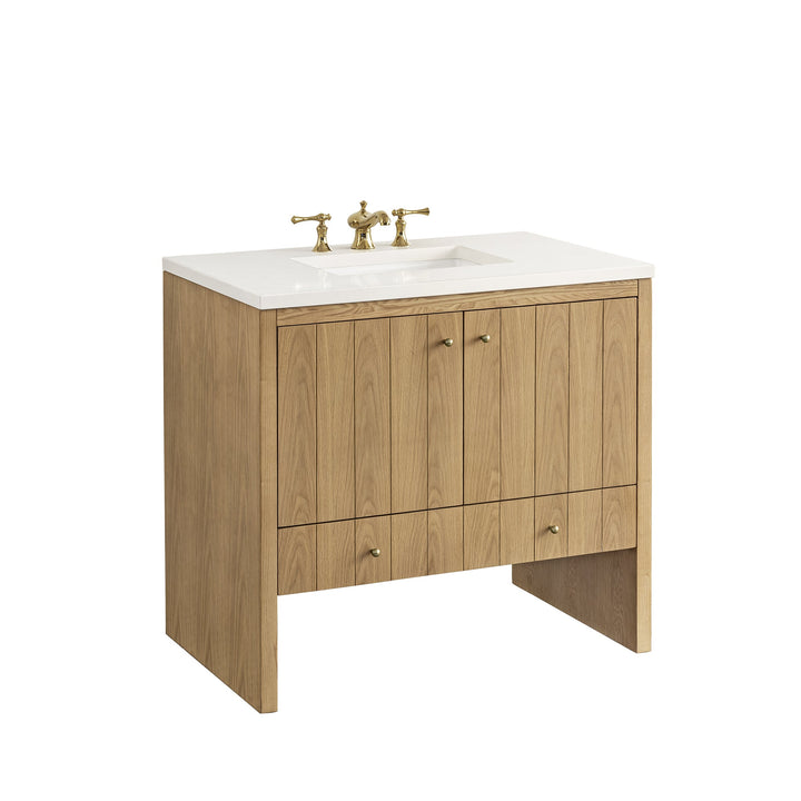 Hudson 36" Single Vanity, Light Natural Oak w/ 3 CM White Zeus Top