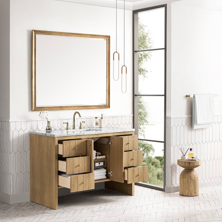 Hudson 48" Single Vanity, Light Natural Oak w/ 3 CM Carrara Marble Top