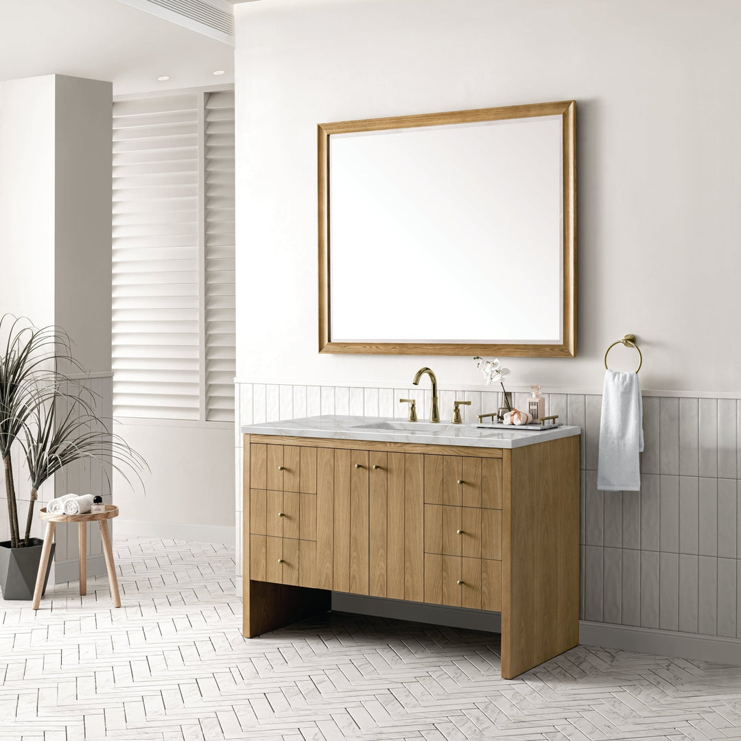 Hudson 48" Single Vanity, Light Natural Oak w/ 3 CM Victorian Silver Top