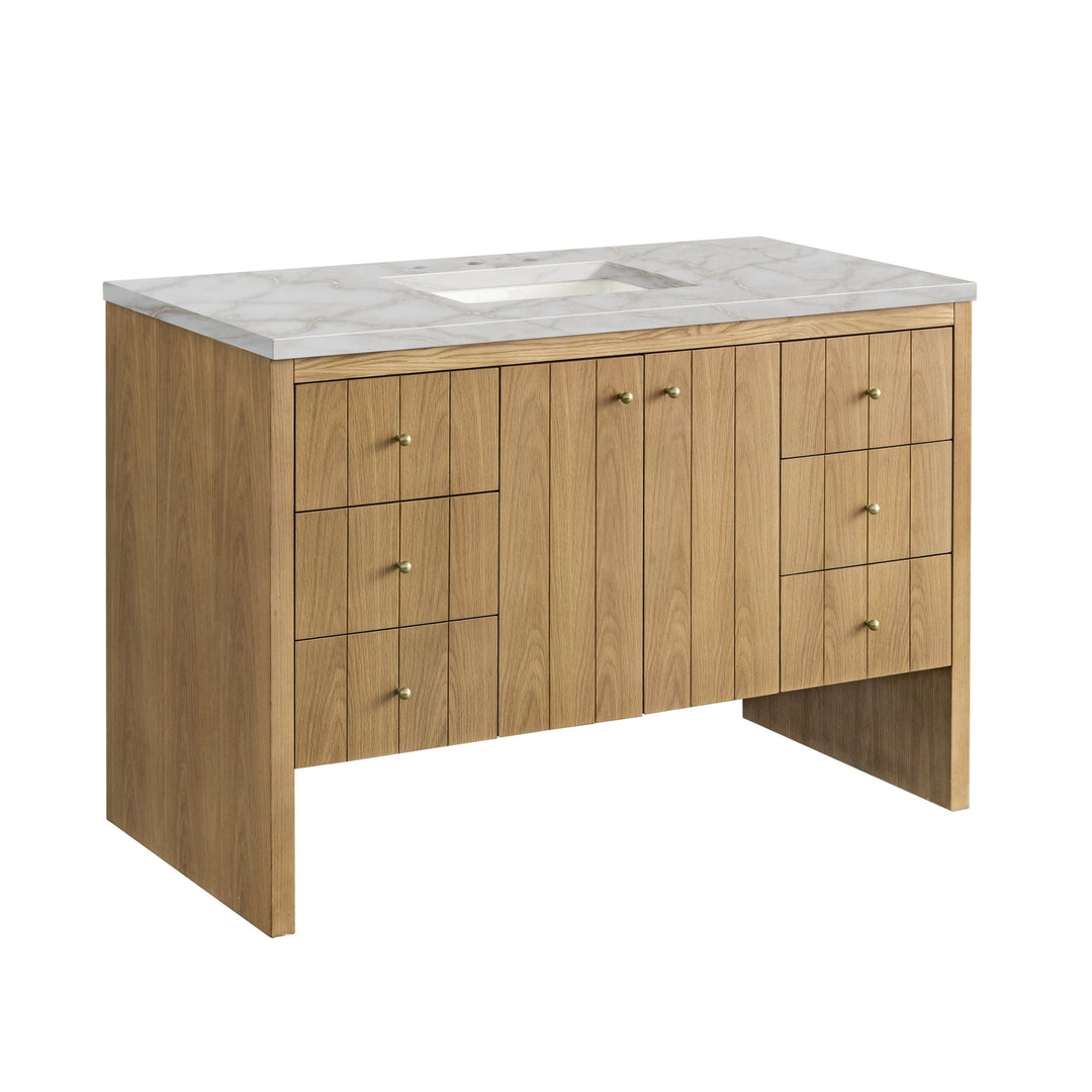 Hudson 48" Single Vanity, Light Natural Oak w/ 3 CM Victorian Silver Top