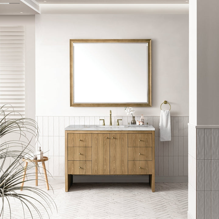 Hudson 48" Single Vanity, Light Natural Oak w/ 3 CM Victorian Silver Top