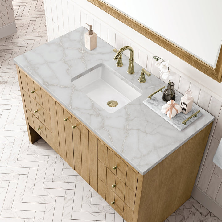 Hudson 48" Single Vanity, Light Natural Oak w/ 3 CM Victorian Silver Top