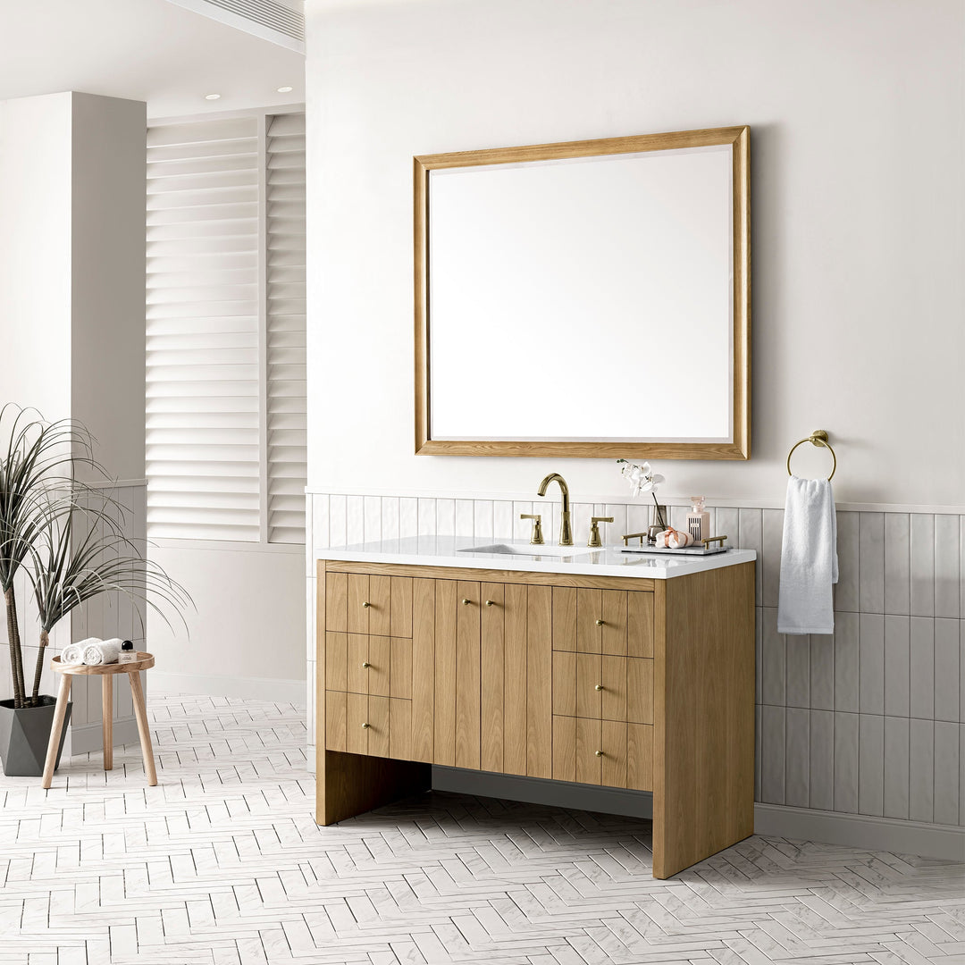Hudson 48" Single Vanity, Light Natural Oak w/ 3 CM White Zeus Top