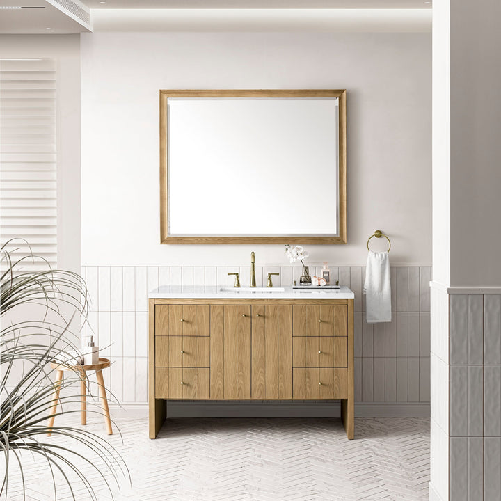 Hudson 48" Single Vanity, Light Natural Oak w/ 3 CM White Zeus Top