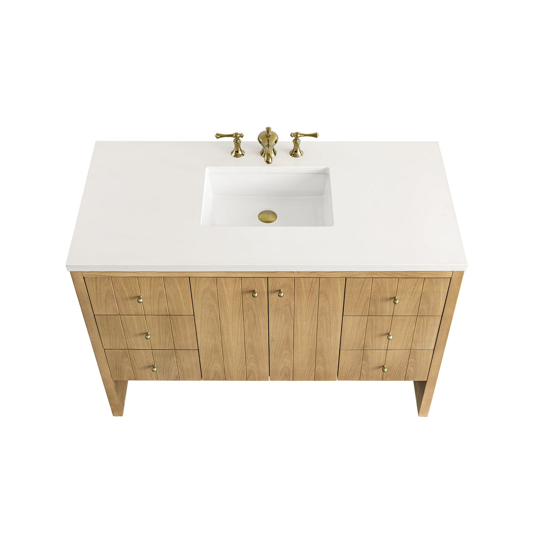 Hudson 48" Single Vanity, Light Natural Oak w/ 3 CM White Zeus Top