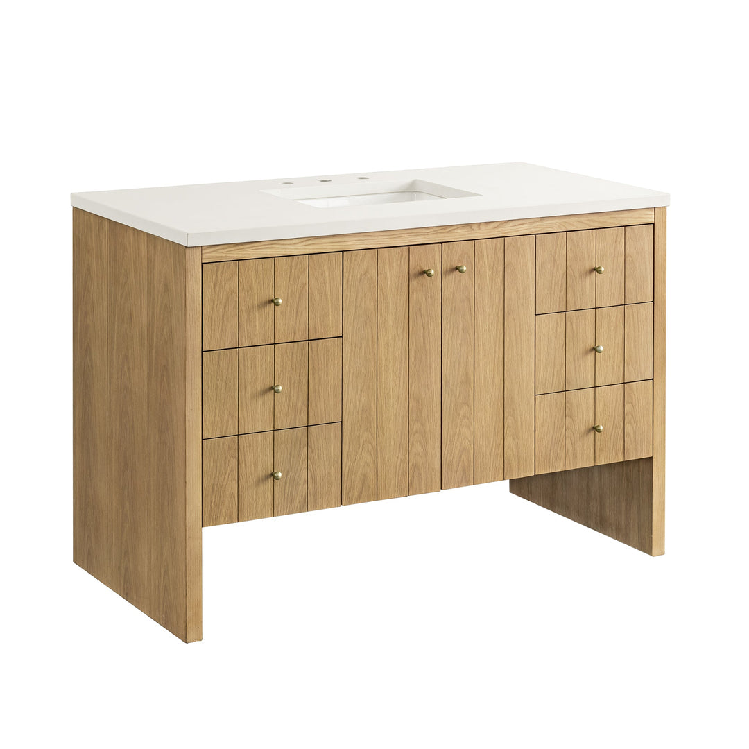 Hudson 48" Single Vanity, Light Natural Oak w/ 3 CM White Zeus Top