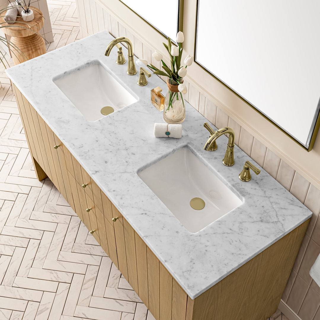 Hudson 60" Double Vanity, Light Natural Oak w/ 3 CM Arctic Fall Top