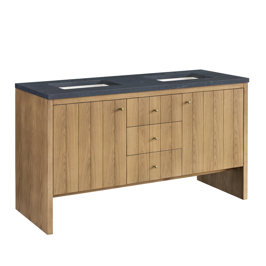 Hudson 60" Double Vanity, Light Natural Oak w/ 3 CM Charcoal Soapstone Top