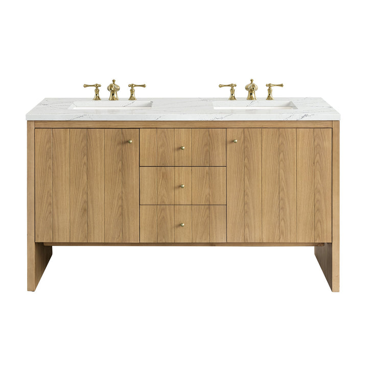 Hudson 60" Double Vanity, Light Natural Oak w/ 3 CM Ethereal Noctis Top w/FreePower Wireless Charger