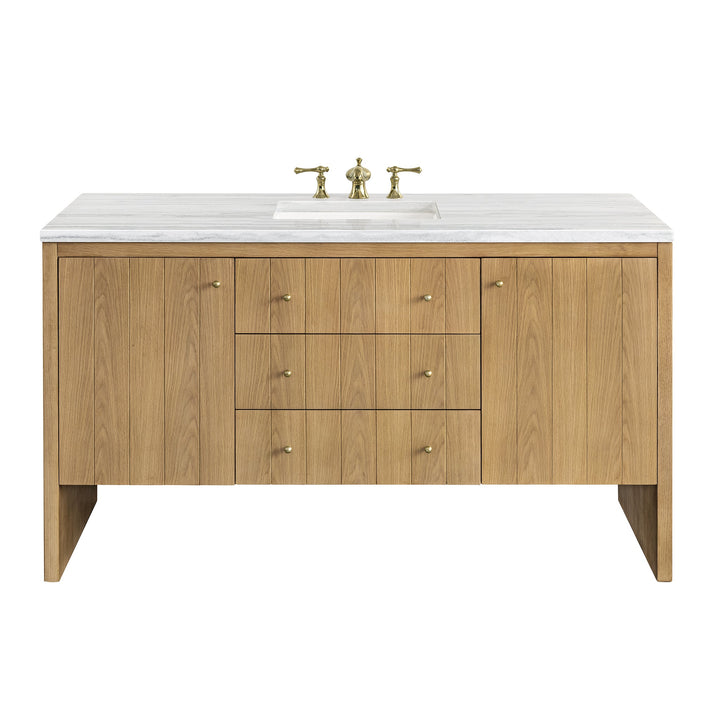 Hudson 60" Single Vanity, Light Natural Oak w/ 3 CM Arctic Fall Top