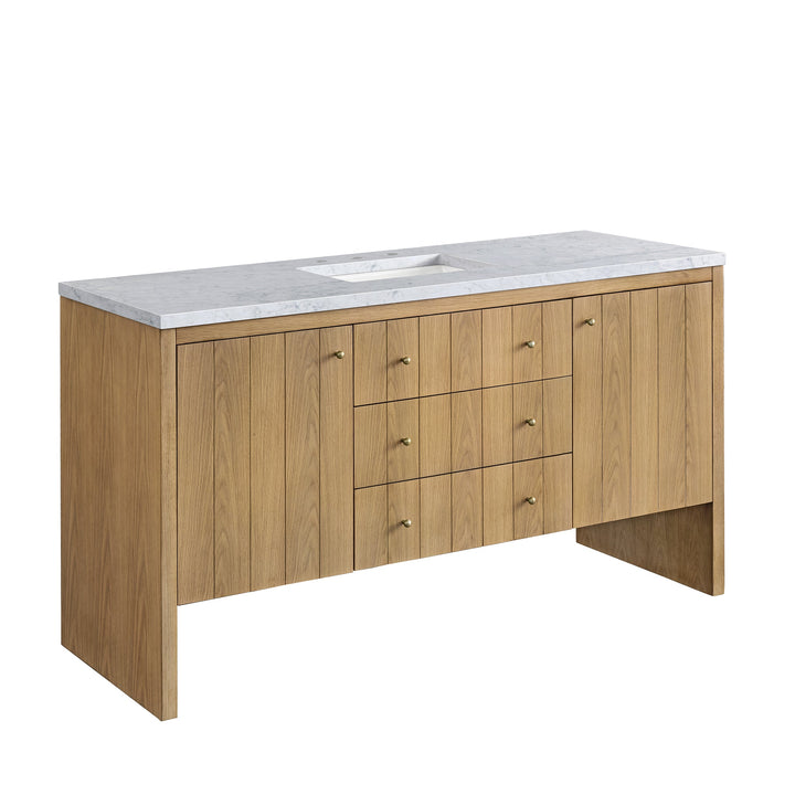 Hudson 60" Single Vanity, Light Natural Oak w/ 3 CM Carrara Marble Top