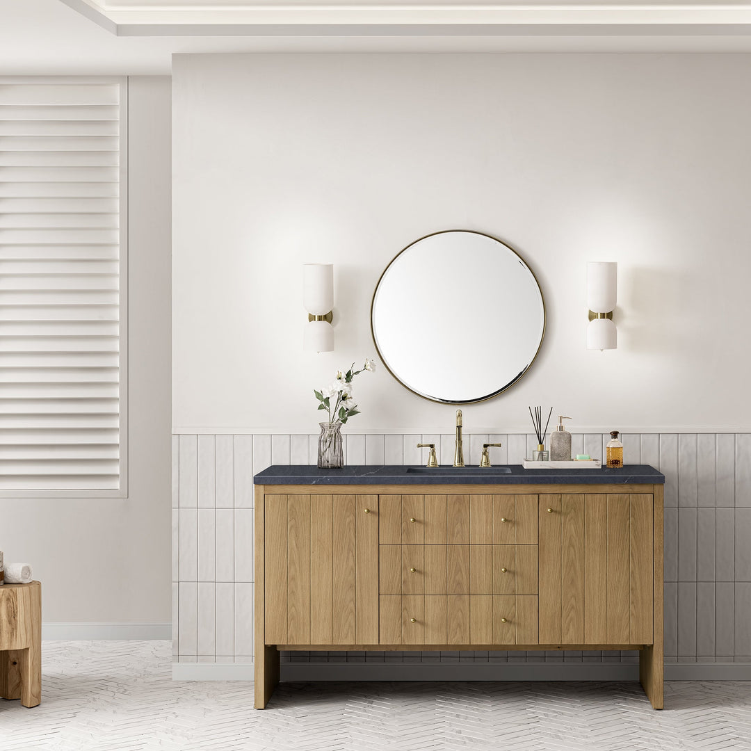 Hudson 60" Single Vanity, Light Natural Oak w/ 3 CM Charcoal Soapstone Top