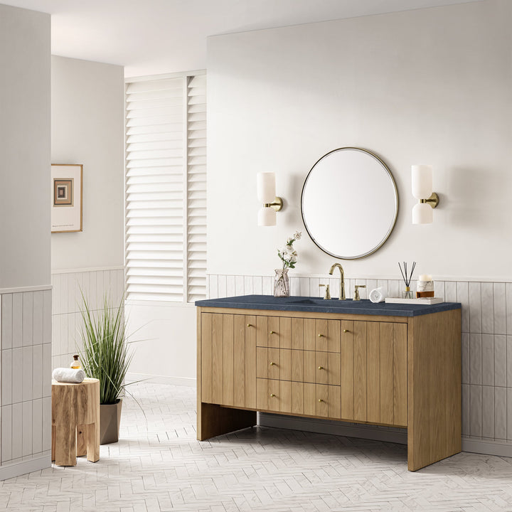 Hudson 60" Single Vanity, Light Natural Oak w/ 3 CM Charcoal Soapstone Top