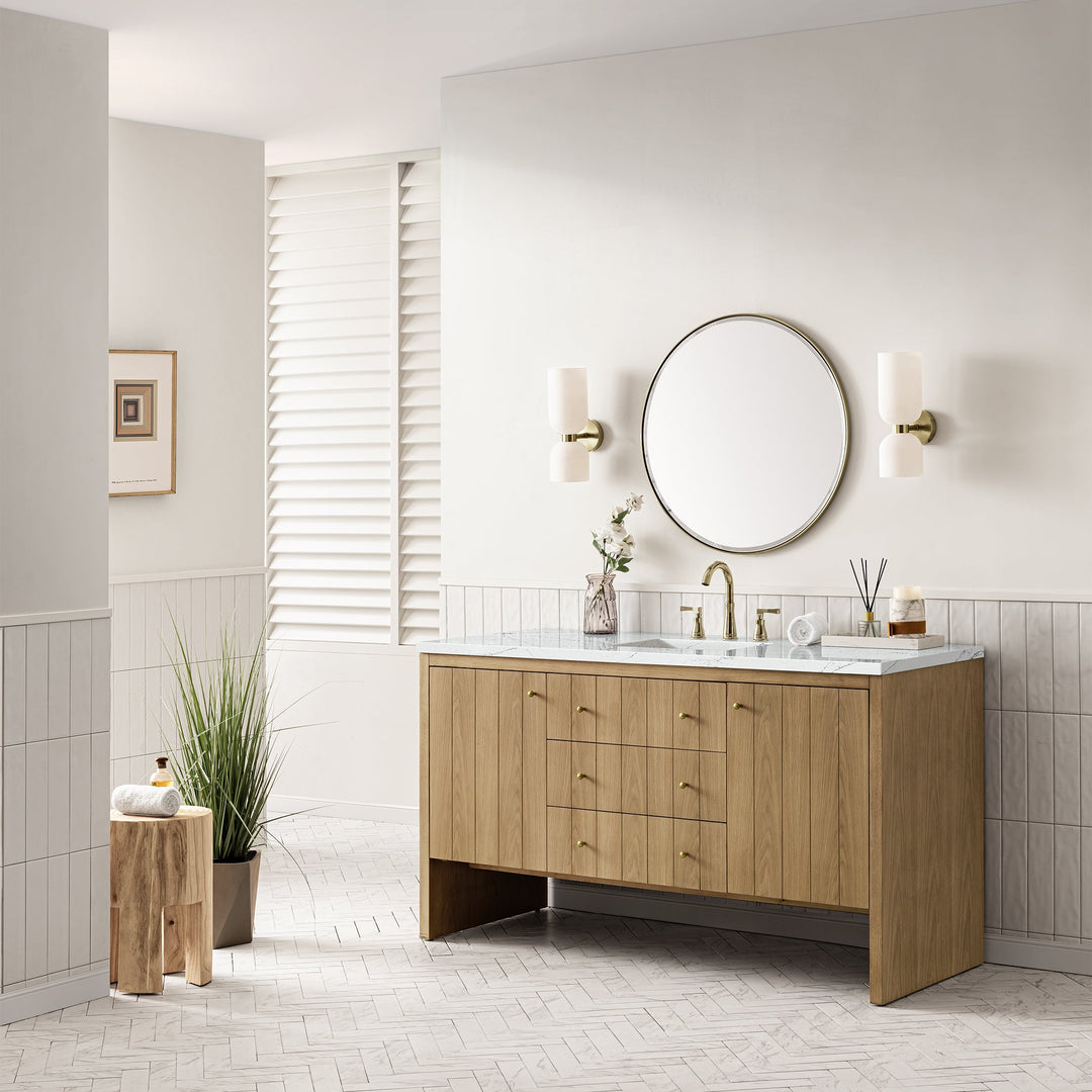 Hudson 60" Single Vanity, Light Natural Oak w/ 3 CM Ethereal Noctis Top