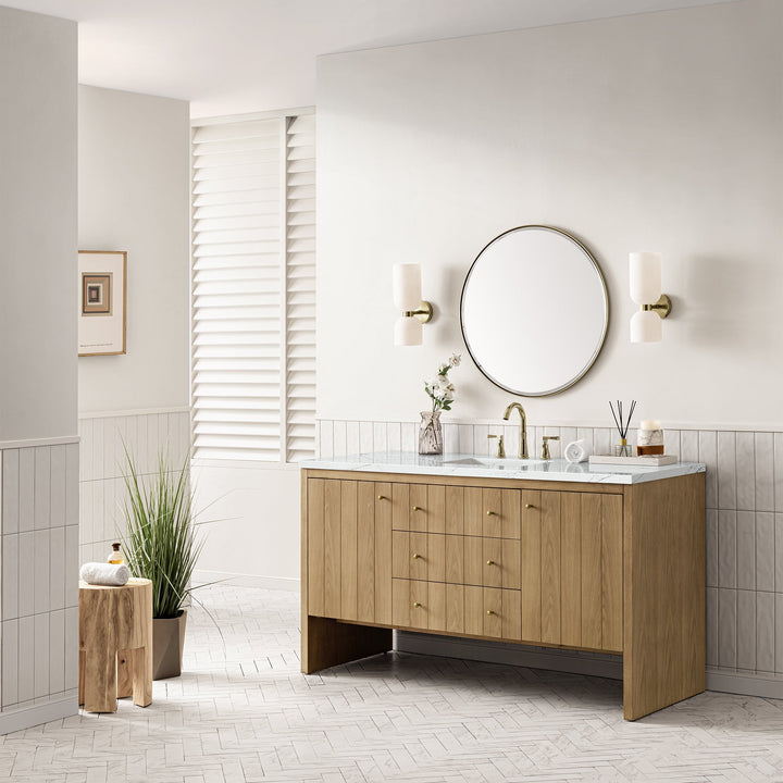 Hudson 60" Single Vanity, Light Natural Oak w/ 3 CM Ethereal Noctis Top