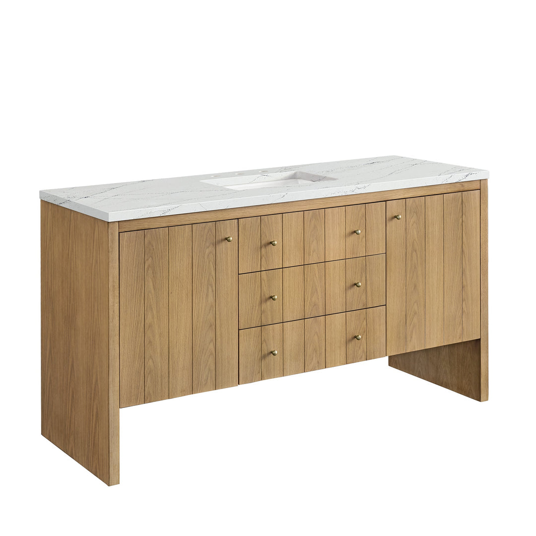 Hudson 60" Single Vanity, Light Natural Oak w/ 3 CM Ethereal Noctis Top