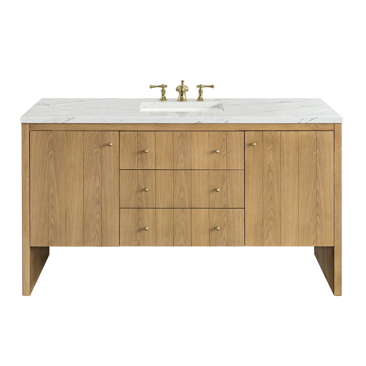 Hudson 60" Single Vanity, Light Natural Oak w/ 3 CM Ethereal Noctis Top