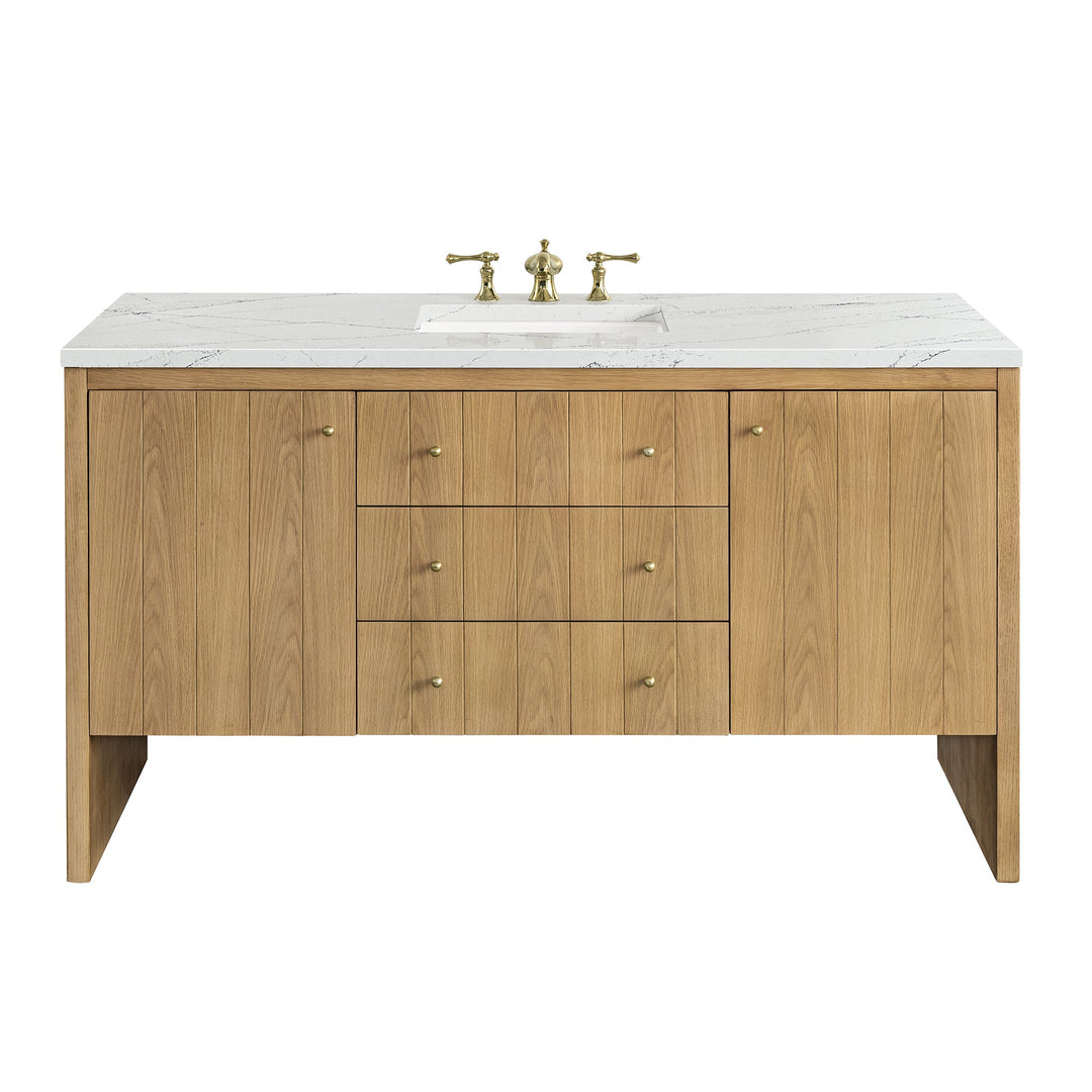 Hudson 60" Single Vanity, Light Natural Oak w/ 3 CM Ethereal Noctis Top w/ FreePower Wireless Charger