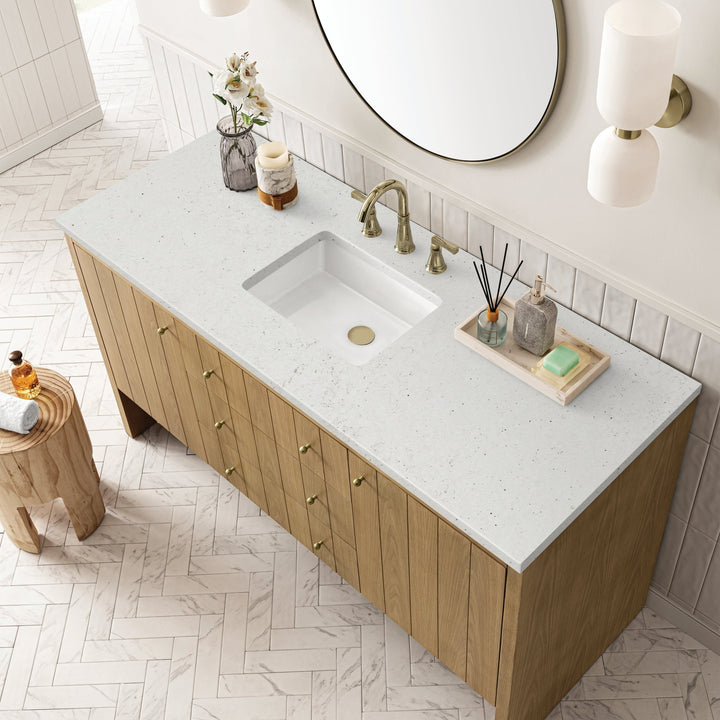 Hudson 60" Single Vanity, Light Natural Oak w/ 3 CM Lime Delight Top