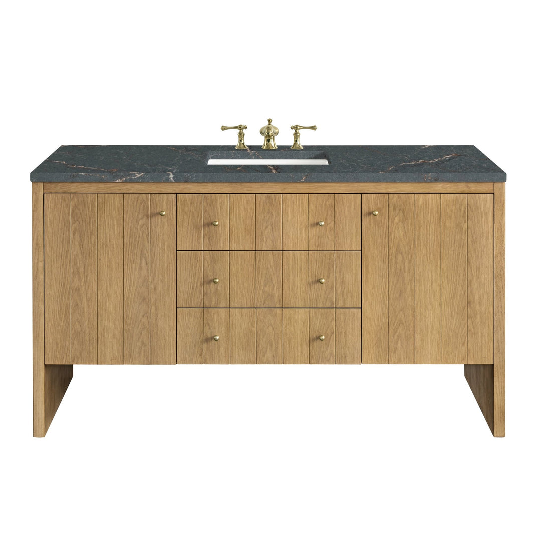 Hudson 60" Single Vanity, Light Natural Oak w/ 3 CM Parisien Bleu Top w/ FreePower Wireless Charger