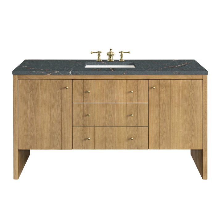 Hudson 60" Single Vanity, Light Natural Oak w/ 3 CM Parisien Bleu Top w/ FreePower Wireless Charger