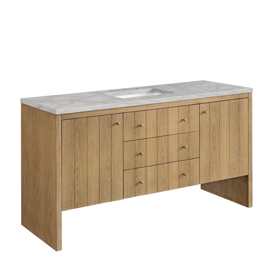 Hudson 60" Single Vanity, Light Natural Oak w/ 3 CM Victorian Silver Top