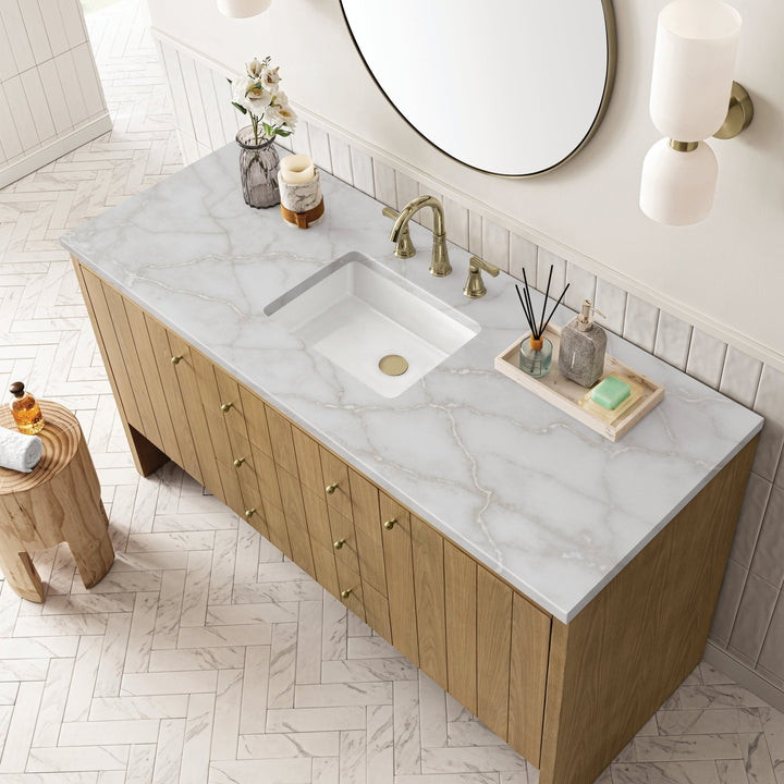 Hudson 60" Single Vanity, Light Natural Oak w/ 3 CM Victorian Silver Top