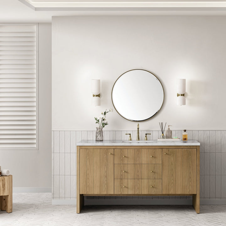 Hudson 60" Single Vanity, Light Natural Oak w/ 3 CM Victorian Silver Top