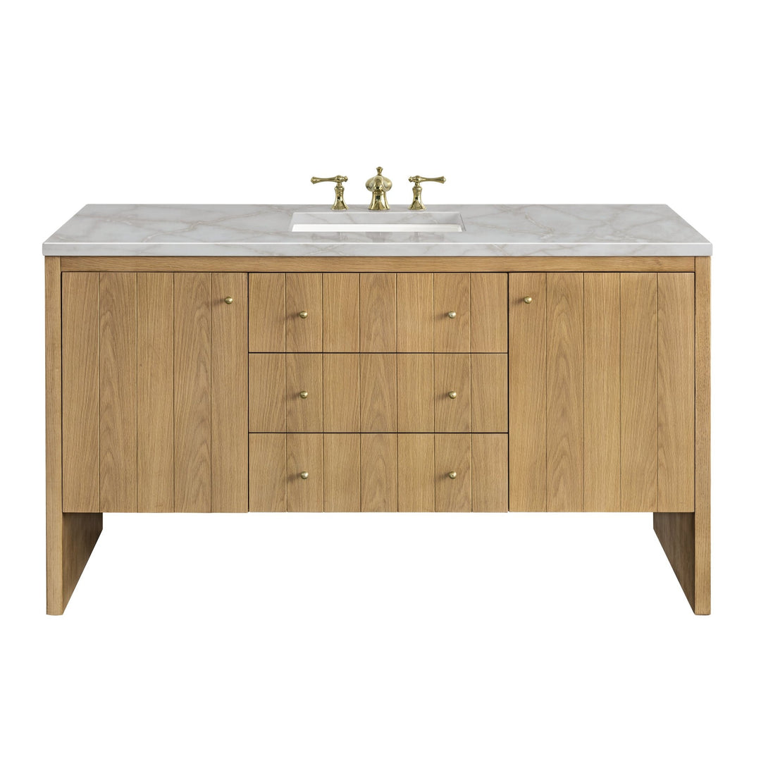 Hudson 60" Single Vanity, Light Natural Oak w/ 3 CM Victorian Silver Top