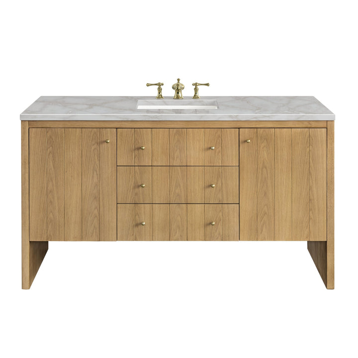Hudson 60" Single Vanity, Light Natural Oak w/ 3 CM Victorian Silver Top