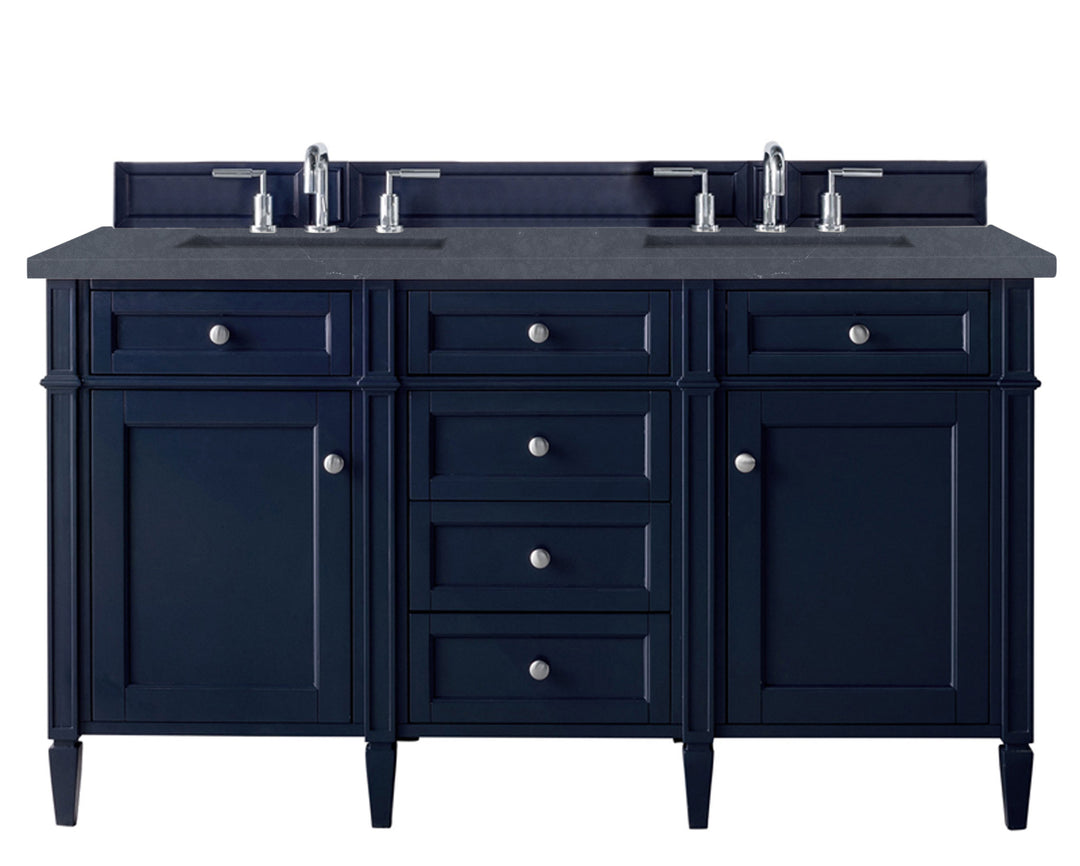 Brittany 60" Double Vanity, Victory Blue w/ 3 CM Charcoal Soapstone Silestone Top