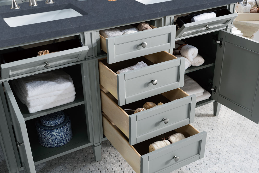 Brittany 60" Double Vanity, Urban Gray w/ 3 CM Charcoal Soapstone Silestone Top