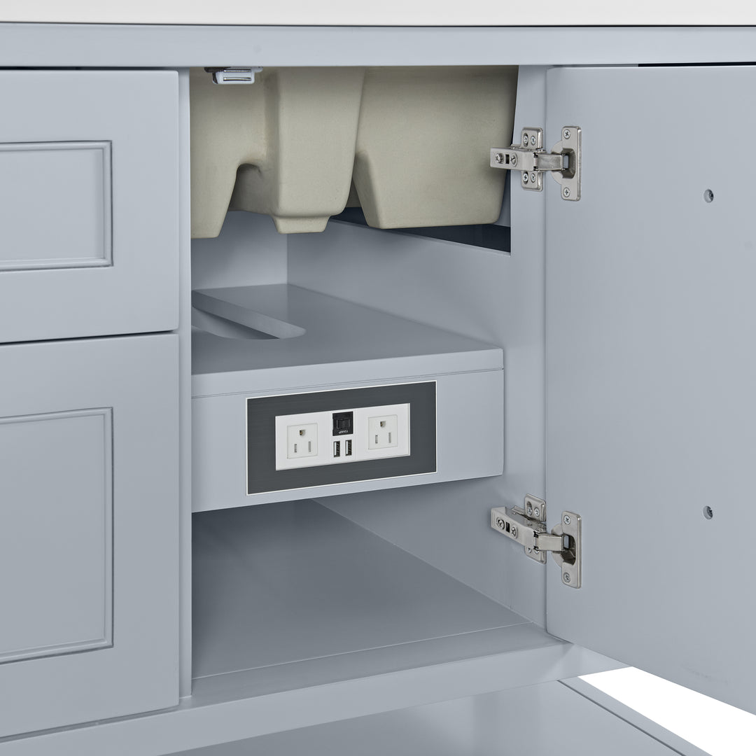 Breckenridge 72" Double Vanity, Serenity Blue, w/ 3 CM White Zeus Quartz Top