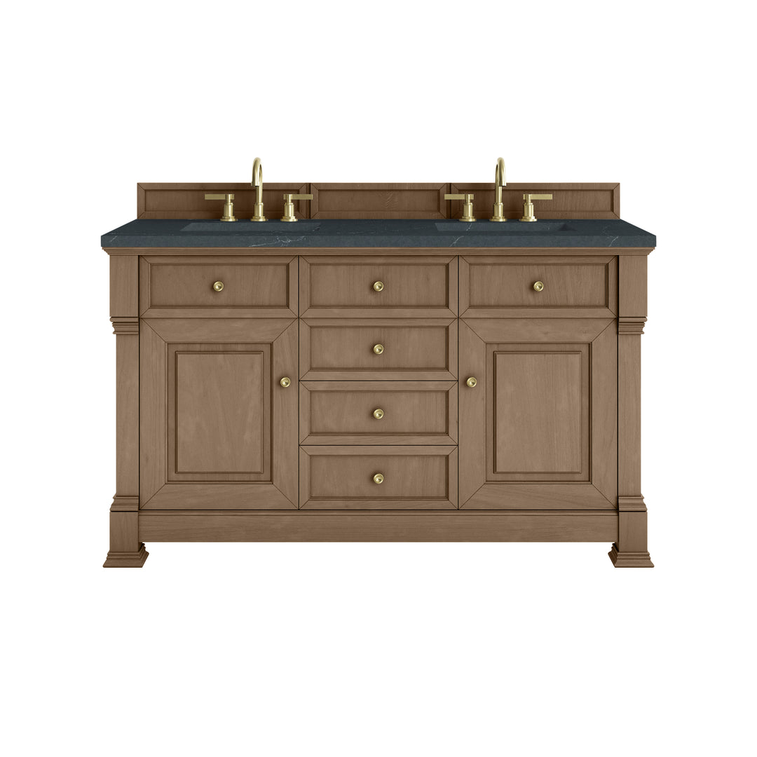 Brookfield 60" Double Vanity, Pecan w/3 CM Charcoal Soapstone Silestone® Top