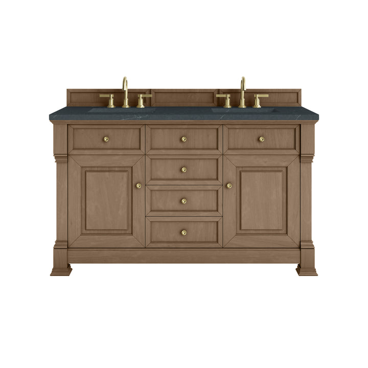 Brookfield 60" Double Vanity, Pecan w/3 CM Charcoal Soapstone Silestone® Top