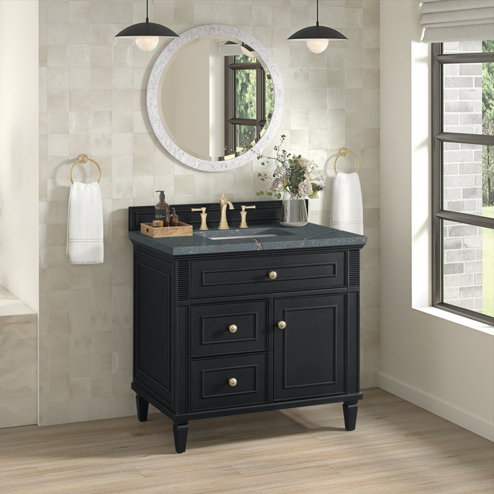 Lorelai 36" Single Vanity, Black Onyx w/ 3 CM Parisien Bleu Silestone Top