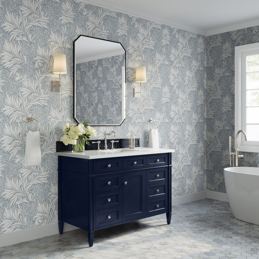 Brittany 48" Single Vanity, Victory Blue w/ 3 CM White Zeus Silestone Top