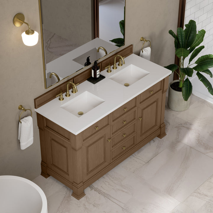 Brookfield 60" Double Vanity, Pecan, w/ 3 CM White Zeus Silestone®  Top