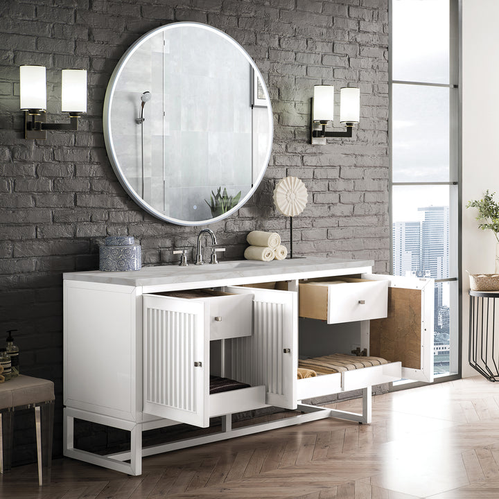 Athens 60" Single Vanity, Glossy White w/ 3 CM Victorian Silver Silestone Top